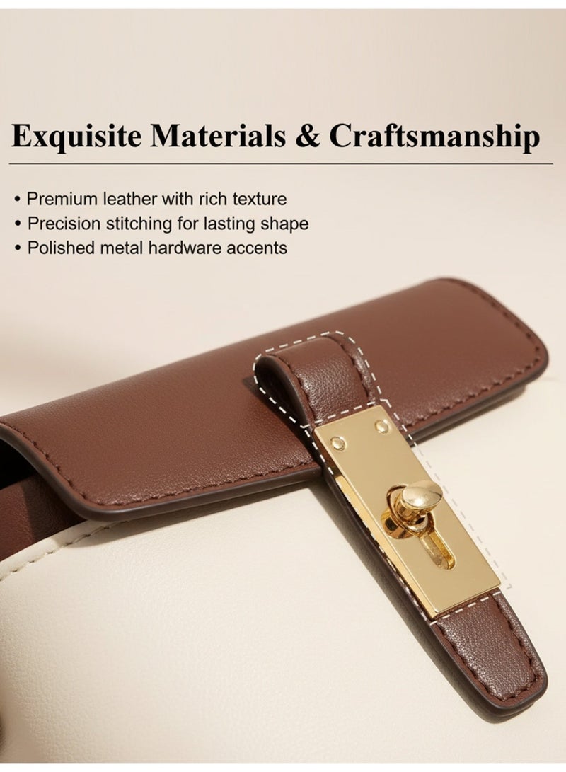 بليه روان شنطة يد نسائية صغيرة أنيقة باللون البني والأبي شنطة كتف كروس شنط نسائيه يد ماركات فاخرة مع حزام قابل للاستخدام اليومي والعمل والسفر - Image 4